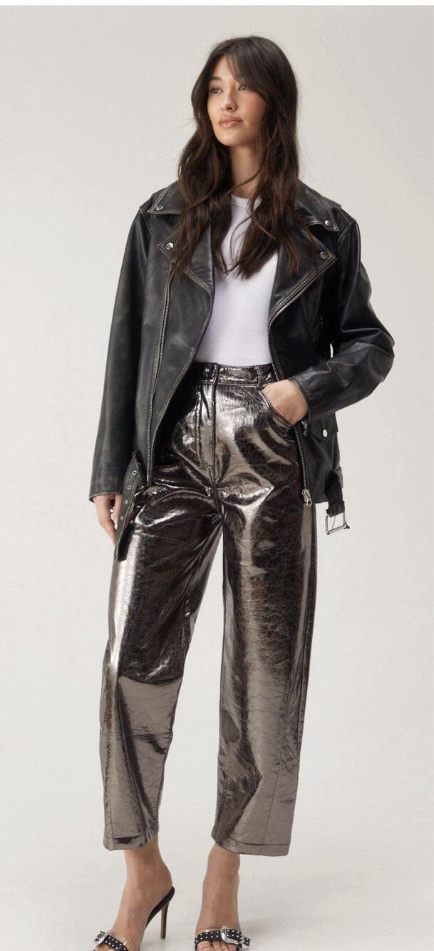 Nasty Gal Metallic Crackle Horse shoe silhouette Pants Us 8